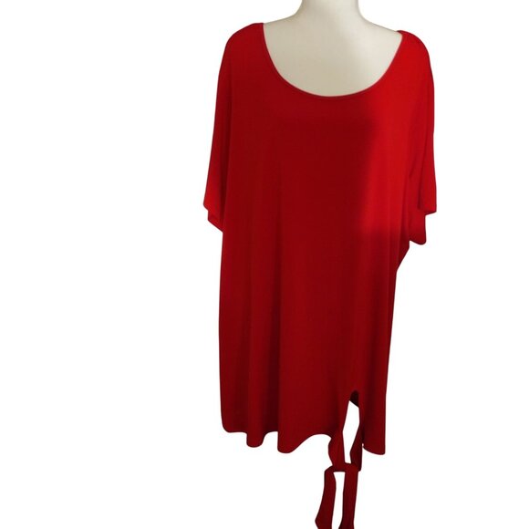 Red Oversized Tunic Top With Side Tie Detail By Salon Studio Size 3X - Picture 1 of 6